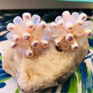 Vintage 1950s Trumpet Bead Clip On Earrings, Blush Pink